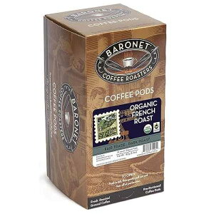 Baronet Coffee Pods [Organic Fair Trade French Roast-54 Pods] Single Cup Use, Like Senseo [3 Boxes of 18 Single Serve 10 Gram] Regular Strength [Dark Org Fr Roast]