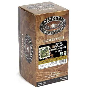 Baronet Coffee Pods [DECAF Organic Small Village-54 Pods] Single Cup Use, Like Senseo [3 Boxes of 18 Single Serve 10 Gram] Regular Strength, Med Roast [Decaf Org Sml Vil]