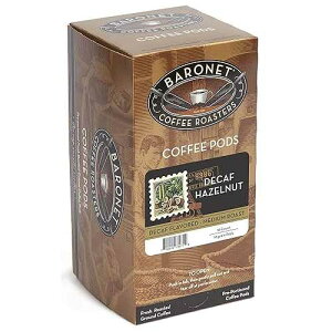 Baronet Coffee Pods [DECAF Hazelnut-54 Pods] Flavored Single Cup Use, Like Senseo [3 Boxes of 18 Single Serve 10 Gram] Regular Strength, Med Roast [Decaf Hazelnut]