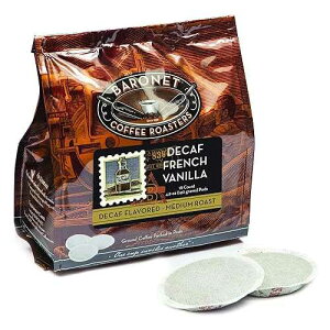 Baronet Coffee Pods - 54 Coffee Bags Like Senseo, 8g Medium Roast Organic Compostable, Regular Strength [Decaf French Vanilla]