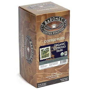 Baronet Coffee Organic ESE Espresso Pods - Espresso Roast , 7.2 Grams - Individually Wrapped for Freshness - Rich, Traditional Flavor - 18 Count (Pack of 3)