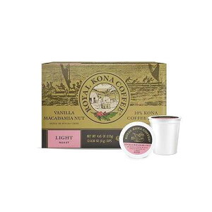 ROYAL KONA COFFEE FOR ROYALTY Royal Kona Vanilla Macadamia Flavored, 10% Kona Coffee Blend, Light-Roast Single-Serve Coffee Pods, Compatible with Keurig Brewers, A Taste of Aloha - (12 Count Box)