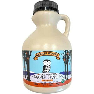 BARRED WOODS Pure Vermont Organic Maple Syrup - One Pint Jug (16 oz) - Grade A Dark Robust (Former Grade B)
