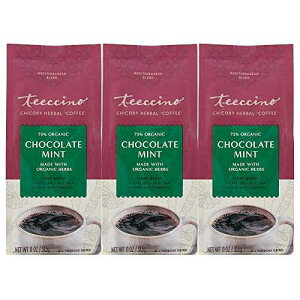Teeccino Chocolate Mint Chicory Coffee Alternative - Ground Herbal Coffee That�fs Prebiotic, Caffeine Free & Acid Free, Light Roast, 11 Ounce (Pack of 3)