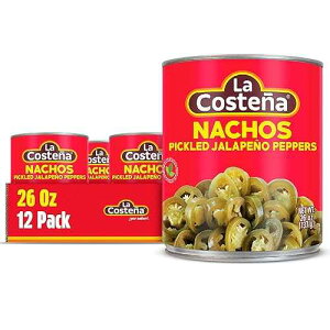 La Costena Sliced Nacho Jalapeno Peppers - Pickled Jalapenos - Jalapeno Pepper - Hot Peppers - Mexican Food, Guacamole, Spicy Nacho & Taco Toppings, Enchiladas & Salsa - 26oz, 12 Pack Canned Jalapenos