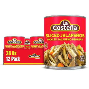 La Costena Sliced Jalapeno Peppers - Pickled Jalapenos - Jalapeno Pepper - Hot Peppers for Mexican Food, Guacamole, Spicy Nacho & Taco Toppings, Enchiladas & Salsa - 28oz, 12 Pack Canned Jalapenos