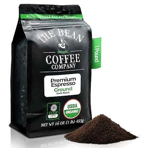 The Bean Coffee Company The Bean Organic Coffee Company Premium Espresso, Dark Roast, Ground Coffee, 16-Ounce Bag, Cafe molido tostado organico