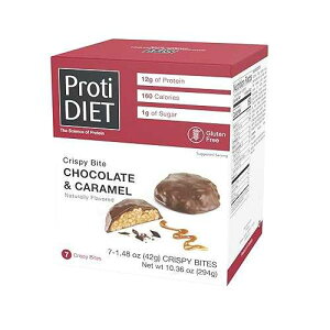 ProtiDIET Chocolate and Caramel Crispy Bites - Gluten free, Low Sugar, High Protein Healthy Snacks with Collagen for Adults to Support a Busy and Active Lifestyle - 7 Protein Bites Per Box