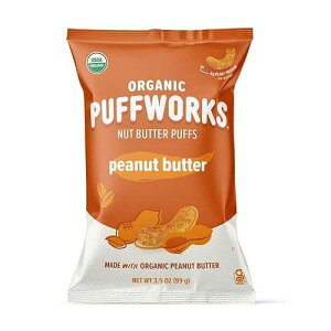 Puffworks Original Organic Peanut Butter Puffs, Plant-Based Protein Snack, Gluten- and Rice-Free, Vegan, Kosher, 3.5 Ounce (Pack of 3)
