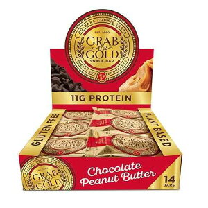 Grab The Gold Chocolate Peanut Butter Protein Snack Bars | 11g Plant-Based Protein, Organic Oats, Gluten-Free, Vegan, Dairy-Free, Kosher, High-Fiber Energy Bars | 14 Bars