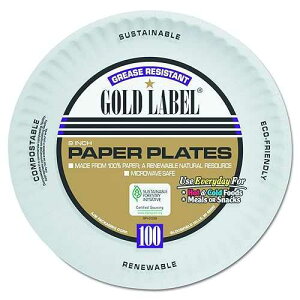 AJM Packaging CP9GOAWH �S�[���h���x�� �z���C�g�R�[�g���v���[�g�A���a 9 �C���` (100 �� 12 �p�b�N) AJM Packaging CP9GOAWH Gold Label White Coated Paper Plate, 9 Diameter (12 Packs of 100)