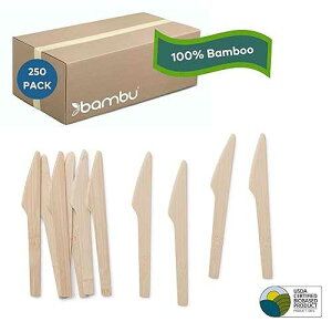 Bambu Pack of 250 - Bamboo Knives Disposable Set, Biodegradable Eco Friendly Products, Bamboo Utensils for Events, Compostable Cutlery - Bulk Case