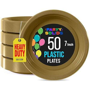 Exquisite Party Solids Gold Plastic Plates For Party Supplies 7 Gold Disposable Plates Heavy Duty 50 Pcs Plastic Dinnerware Sets Heavy Duty 350 GSM Disposable Dinnerware Set