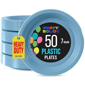 Exquisite Party Solids Light Blue Plastic Plates For Party Supplies 7 Light Blue Disposable Plates Heavy Duty 50 Pcs Plastic Dinnerware Sets Heavy Duty 350 GSM Disposable Dinnerware Set