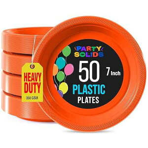 Exquisite Party Solids Orange Plastic Plates For Party Supplies 7 Orange Disposable Plates Heavy Duty 50 Pcs Plastic Dinnerware Sets Heavy Duty 350 GSM Disposable Dinnerware Set