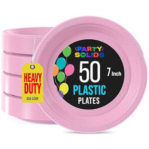 Exquisite Party Solids Pink Plastic Plates For Party Supplies 7 Pink Disposable Plates Heavy Duty 50 Pcs Plastic Dinnerware Sets Heavy Duty 350 GSM Disposable Dinnerware Set