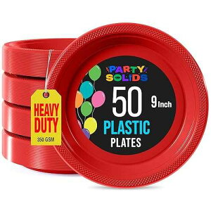 Exquisite Party Solids Red Plastic Plates For Party Supplies 9 Red Disposable Plates Heavy Duty 50 Pcs Plastic Dinnerware Sets Heavy Duty 350 GSM Disposable Dinnerware Set