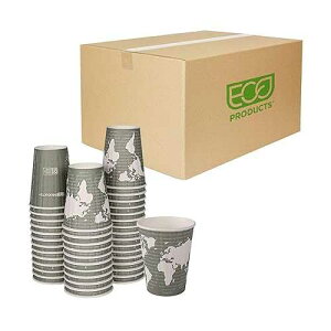 ECO PRODUCTS Compostable Disposable Insulated World Art 12oz Coffee Cups, Case of 600, Renewable Double-wall Hot Paper Cup, Plant Based PLA Lining, No Sleeves Needed, Color Coded