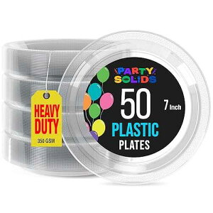 Exquisite Party Solids Clear Plastic Plates For Party Supplies 7 Clear Disposable Plates Heavy Duty 50 Pcs Plastic Dinnerware Sets Heavy Duty 350 GSM Disposable Dinnerware Set