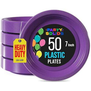 Exquisite Party Solids Purple Plastic Plates For Party Supplies 7 Purple Disposable Plates Heavy Duty 50 Pcs Plastic Dinnerware Sets Heavy Duty 350 GSM Disposable Dinnerware Set