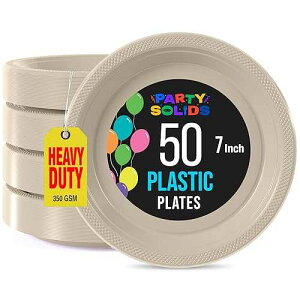 Exquisite Party Solids Ivory Plastic Plates For Party Supplies 7 Ivory Disposable Plates Heavy Duty 50 Pcs Plastic Dinnerware Sets Heavy Duty 350 GSM Disposable Dinnerware Set