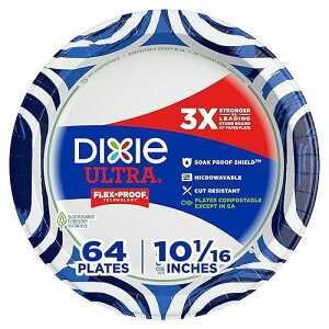 Dixie Ultra, Large Paper Plates, 10 Inch, 64 Count, 3X Stronger*, Heavy Duty, Microwave-Safe, Soak-Proof, Cut Resistant, Disposable Plates For Heavy, Messy Meals