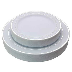 Exquisite Reflective (Silver Line) Plastic Plates-60 Peices Premium Heavyweight Plastic Dinnerware (30-10.25 Dinner and 30-7.5 Salad/Dinner) Wedding Like China