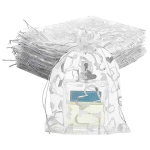 PH PandaHall 100pcs Heart Organza Bags for Wedding, 5x7 Inch Gift Bags White Jewelry Pouch Sheer Drawstring Bag Wedding Favors Bag for Small Business Festival Christmas
