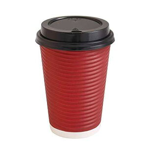 PARTY BARGAINS 100 Disposable Rippled Insulated Hot Cups with lids, 12oz Burgundy Color. No Sleeves Needed to Go Teacup. Heat Protection Coffee Espresso