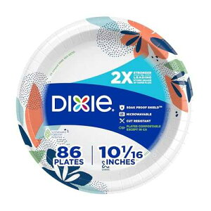 Dixie Large Paper Plates, 10 Inch, 86 Count, 2X Stronger*, Microwave-Safe, Soak-Proof, Cut Resistant, Disposable Plates For Everyday Breakfast, Lunch, & Dinner Meals