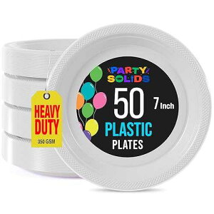 Exquisite Party Solids White Plastic Plates For Party Supplies 7 White Disposable Plates Heavy Duty 50 Pcs Plastic Dinnerware Sets Heavy Duty 350 GSM Disposable Dinnerware Set