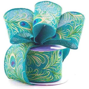 2 1/2 �C���`���s�[�R�b�N�O���b�^�[���n���{�� - 10 ���[�h (6704) Sophie's Favors and Gifts 2 1/2 Inch Wide Peacock Glitter Fabric Ribbon - 10 Yards (6704)