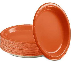 Amcrate Disposable Paper Plates Orange, 7 Inch Paper Dessert Plates, Strong and Sturdy Disposable Plate for Party, Dinner, Holiday, Picnic, or Travel Party Plate, Pack of 50