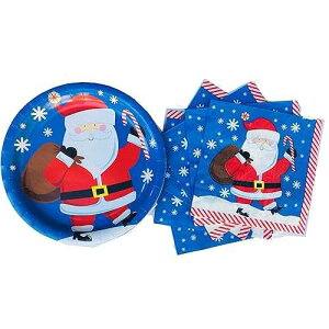 Holiday Christmas Santa Party Supplies, Serves 18 people (includes 18 large paper plates, and 20 party napkins) Christmas House Holiday Christmas Santa Party Supplies, Serves 18 people (includes 18 large paper plates,