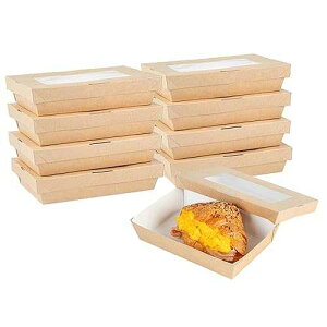 Restaurantware-Cafe Vision 28 Ounce To Go Boxes, 25 Clear Window Take Out Boxes - Grease-Resistant, Secure Lid, Kraft Paper Disposable Lunch Boxes, Sustainable, 7.5 x 5.1 x 1.6 Inch
