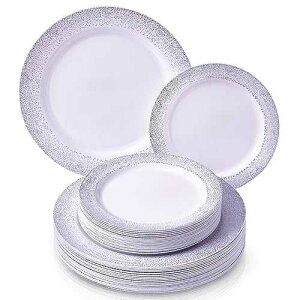 Silver Spoons 40 PC Disposable Dinnerware Set Ocean Mist Collection, 120 Servings