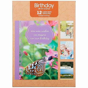 Paper Craft IG98640-RE Religious Birthday Card Assortment Box Set with Envelopes, 12 Cards, 4.75'' W x 6.5'' H, Butterfly, Bicycle, Ice Cream, and Golf Photography