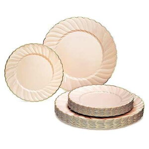OCCASIONS FINEST PLASTIC TABLEWARE  OCCASIONS  50 Plates Pack (25 Guests)-Vintage Wedding Party Disposable Plastic Plate Set -25 x 10.25'' Dinner + 25x7.5'' Salad/dessert plates (Blossom Blush Pink & Gold)