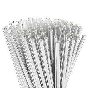 ALINK Metallic Silver Paper Straws, Biodegradable Disposable Party Drinking Straw for Birthday, Wedding, Bridal/Baby Shower, Christmas Decorations and Party Supplies, Pack of 100