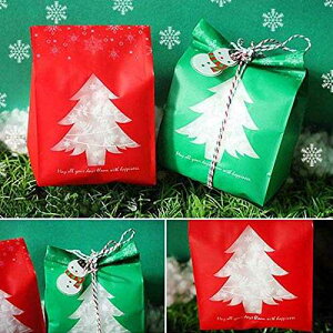 Fascola 100pcs Christmas Biscuit Candy Bags 7.8" Christmas Tree with 328 ft Red Green and White Christmas Baker's Twine,Cookie Bakery Decorating Bags Roasting Treat Gift DIY Bag