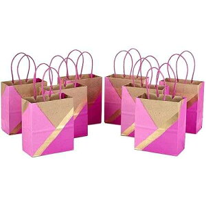 Hallmark 6 Small Paper Gift Bags, 8-Pack (Pink and Kraft) for Christmas, Birthdays, Mother's Day, Weddings, Baby Showers, Bridal Showers, Care Packages and More