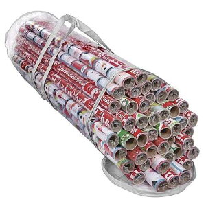 ProPik Gift Wrap Organizer, Wrapping Paper Storage Bag, Fits Holiday Papers 40 Inch Long, Holds Up To 24 Rolls, Heavy Duty Clear PVC Bag with Handles (White & Clear)