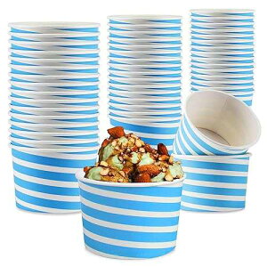 TYPTOP Ice Cream Sundae Cups - 50 Paper Disposable Dessert cups and Party Supplies Cups 8-Ounces (Blue Stripes, 8 oz)