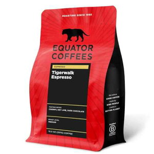 Equator Coffees & Teas Equator Coffees, Tigerwalk Espresso, Fine Ground Coffee, Medium Roast, Fresh Roasted, Cherry, Chocolate, Strawberry and Lemon Flavor Notes, Sustainable, for Espresso and Moka Pots, 10.5 oz