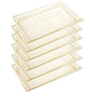 I00000 6 Pack Gold Glitter Plastic Serving Tray, 15 x 10 Crooked Food Trays, Clear Disposable Serving Platter for Parties, Weddings