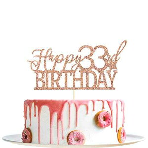 ���[�Y�S�[���h�O���b�^�[�n�b�s�[33�΂̒a�����P�[�L�g�b�p�[ ? Hello 33 ? 33�΂Ɋ��t�p�[�e�B�[�f�R���[�V�����p�i YotaWish Rose Gold Glitter Happy 33rd Birthday Cake Topper - Hello 33 - Cheers to 33 Years Party De