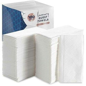 eDayDeal HomeGoods 100 Count White Luxury Linen-Feel Paper Towels, Soft And Absorbent Cloth-Like Disposable Napkins For Bathroom, Kitchen, Weddings, Parties, Dinners Or Events ? Disposal Hand Towels