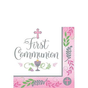 Amscan ���̔q�̓��̏��̎q�p�����i�v�L�� - 5�C���` x 5�C���`�A�s���N�A36���p�b�N Amscan Communion Day Girl Beverage Napkins - 5 x 5, Pink, Pack of 36