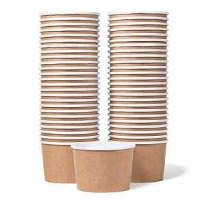 MATICAN Paper Ice Cream Cups - 50-Count 9-Oz Disposable Dessert Bowls for Hot or Cold Food, 9-Ounce Party Supplies Treat Cups for Sundae, Frozen Yogurt, Soup, Brown
