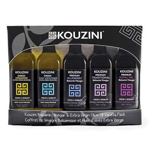 Kouzini Variety Gift Pack - Greek Extra Virgin Olive Oil and Balsamic Vinegar, 3 Balsamic Vinegars with 2 Greek Olive Oil Bottles, Great Cooking Oil Dispenser Bottle Refill, 60 ml, Pack of 5